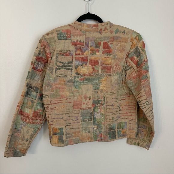 Orvis Women’s Long Sleeve Button Up Tan Abstract Quilted Cropped Jacket Sz S GUC - Picture 7 of 7